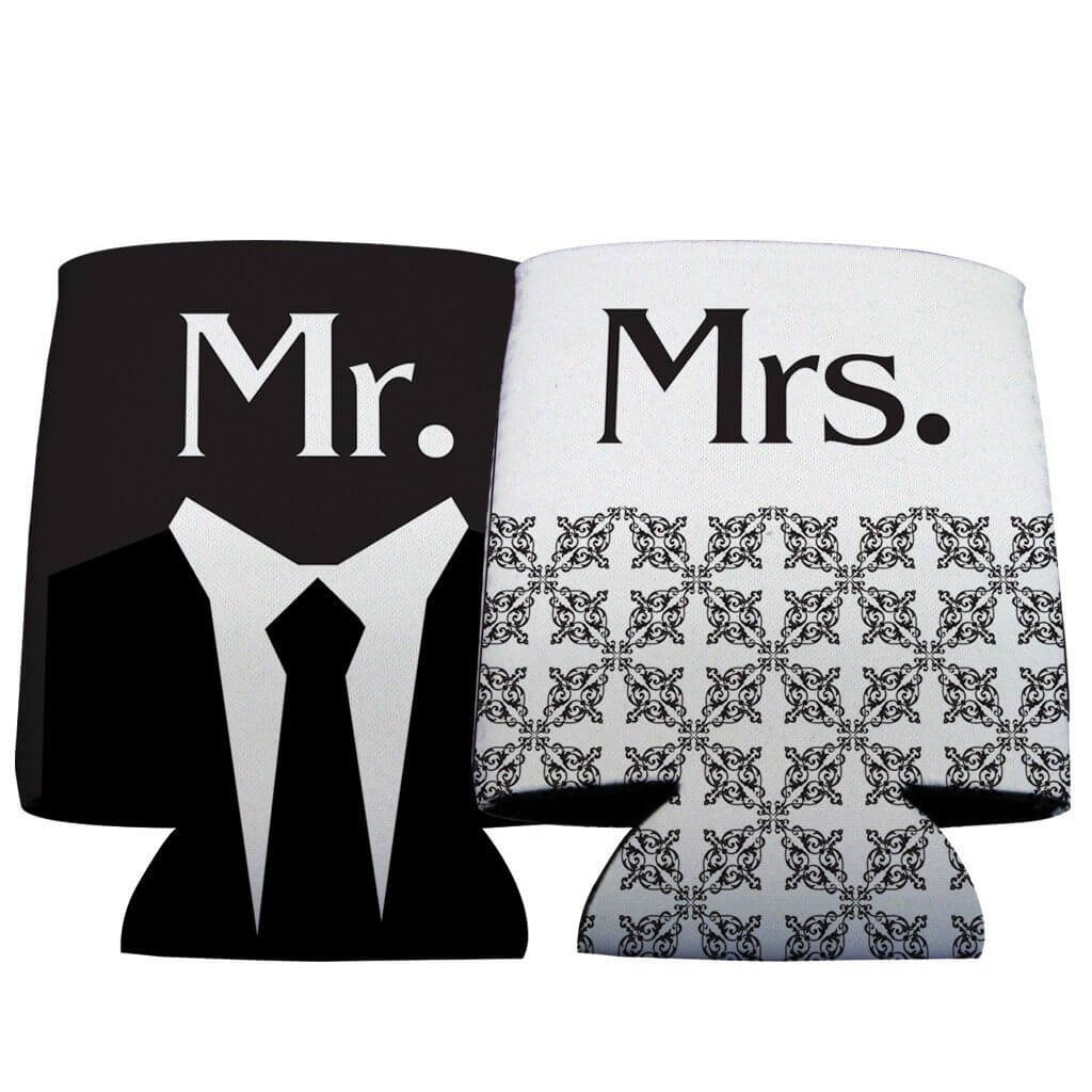 Can Coolers Set of 2 - Wedding Themed - Mr. and Mrs. - FREE SHIPPING