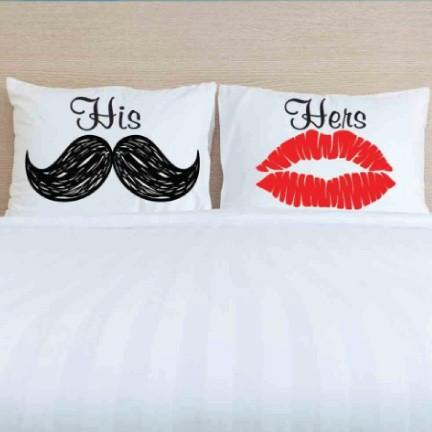Moustache Lips Pillow Case Set - His Hers Pillow Cases