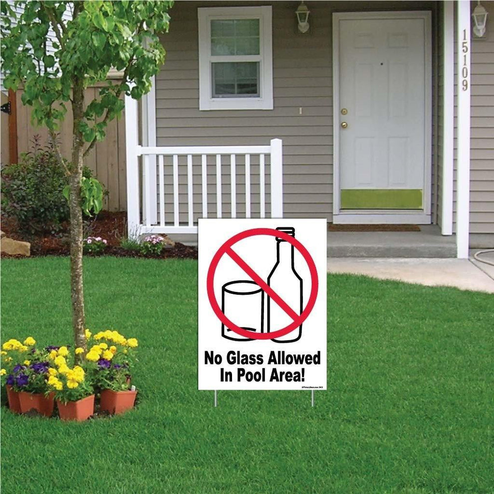 No Glass Allowed in Pool Area Sign/Sticker | VictoryStore