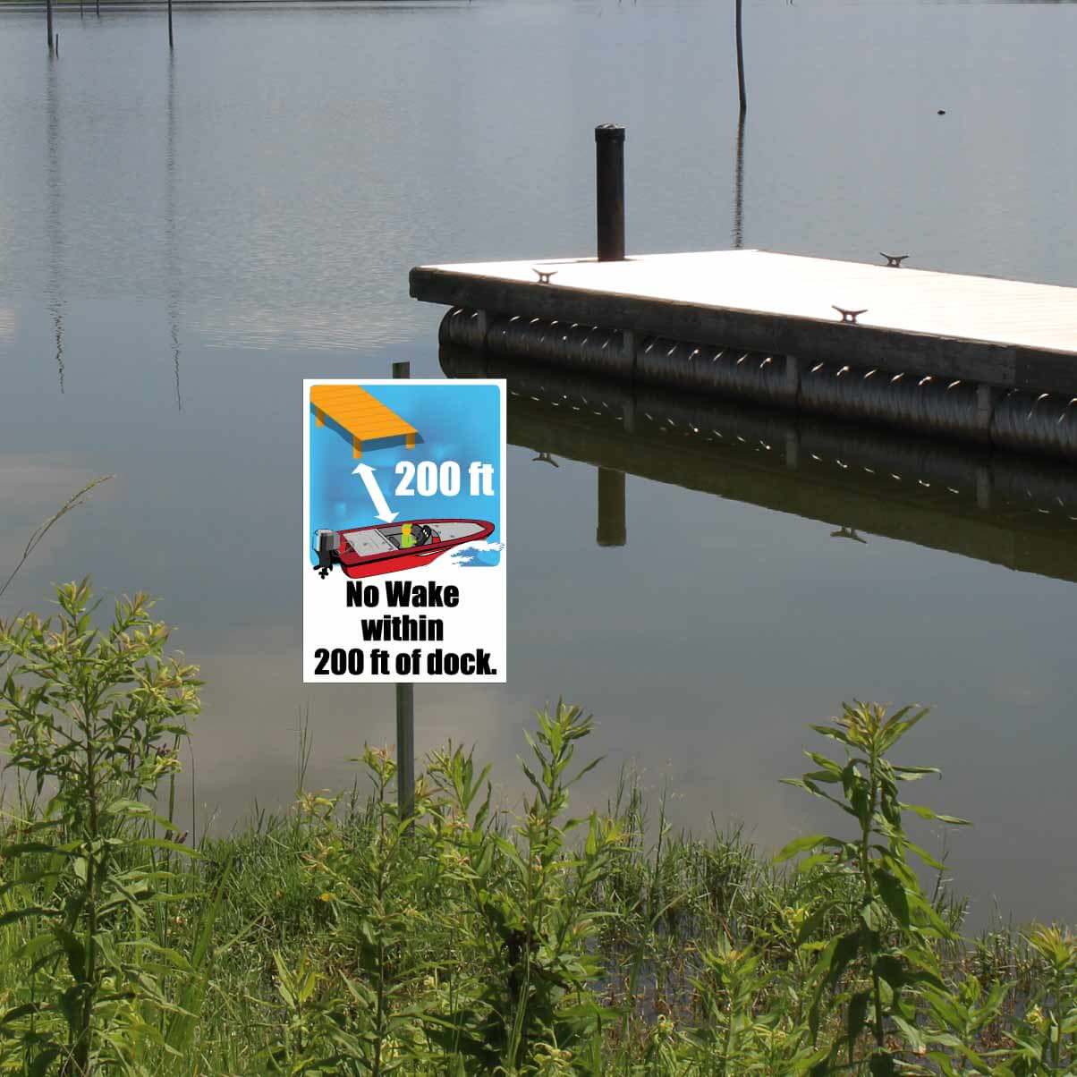 No Wake Within 100/200 Feet of Dock Sign or Sticker