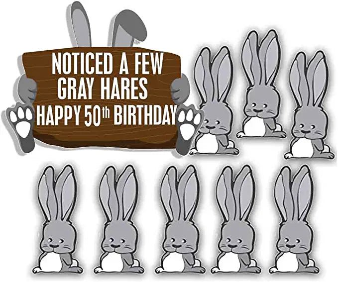 VictoryStore Segnali divertenti per il 50° compleanno, con scritta Noticed A Few Grey Hares (50th Bday), set da 9 pezzi, con paletti, prodotto americano, 12431 VictoryStore Segnali divertenti per il 50° compleanno, con scritta Noticed A Few Grey Hares (50th Bday), set da 9 pezzi, con paletti, prodotto americano, 12431