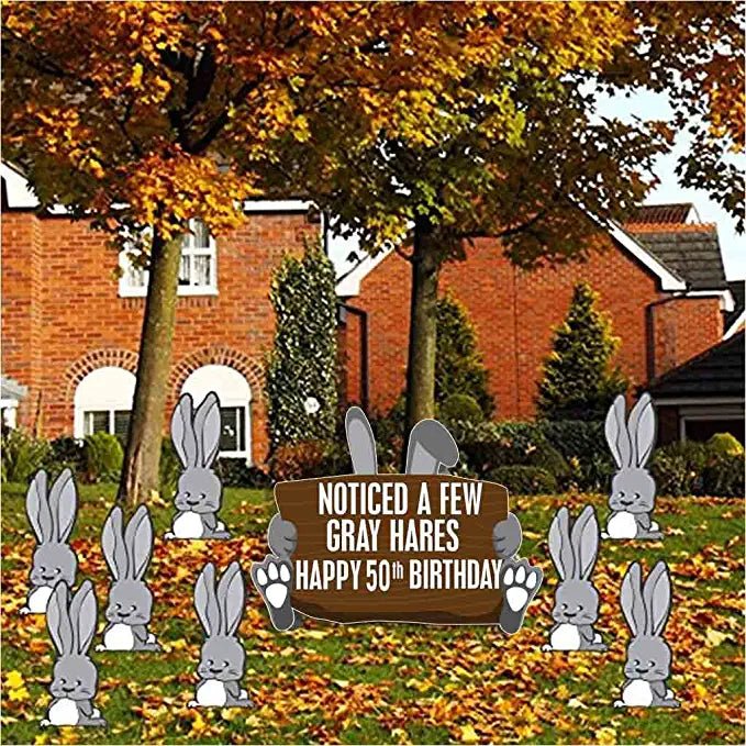 Noticed A Few Gray Hares Happy 50th Birthday Birthday Yard Cards, 9 pc Set