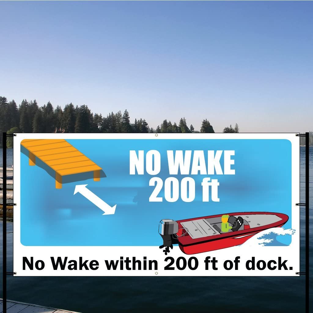 no wake 200 feet of dock mesh banner
