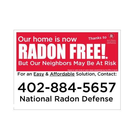 National Radon Defense 18x24 Yard Sign with EZ Stakes - Radon Free