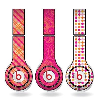 Orange and Pink Skins for Beats Solo HD Headphones Set of 3 Patterns - FREE SHIPPING