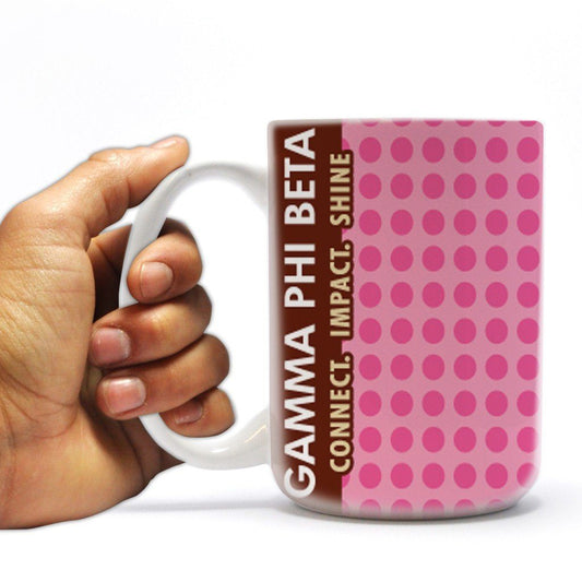 Pink Polka Dot Gamma Phi Beta 15oz Coffee Mug