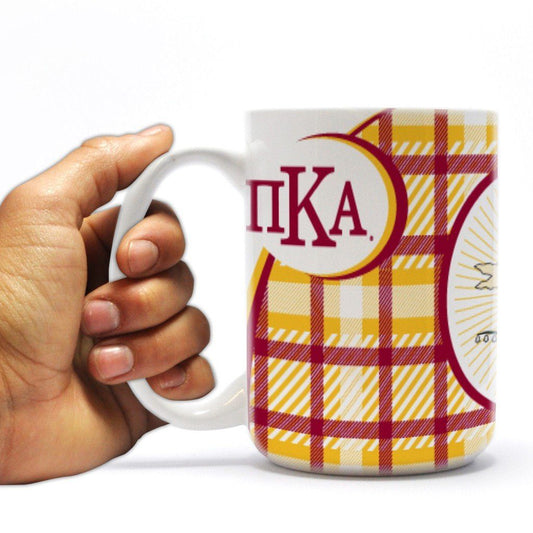 Pi Kappa Alpha 15oz Coffee Mug “ Greek Letter and Plaid Design