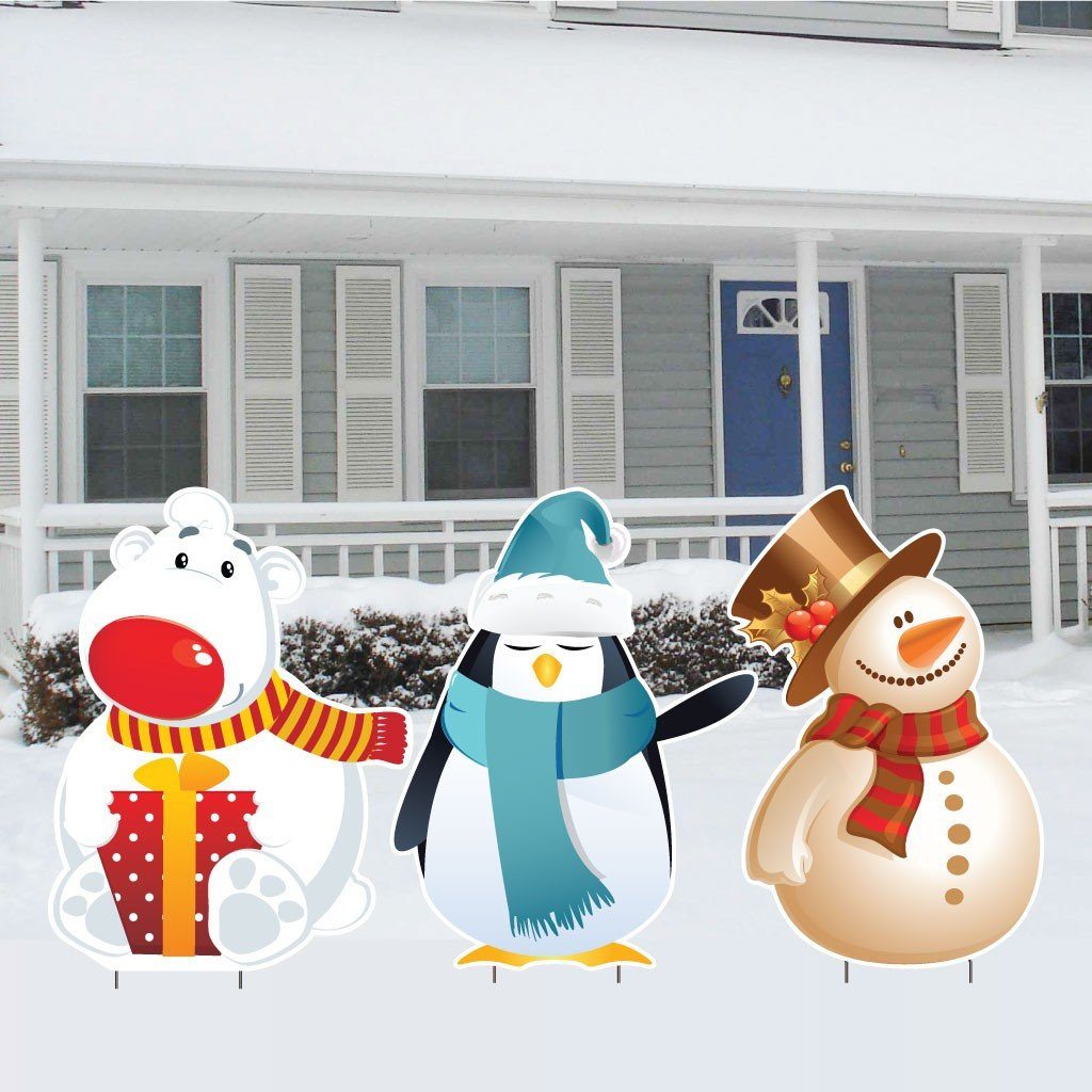 Polar Bear, Penguin and Snowman Christmas Lawn Decorations - FREE SHIPPING