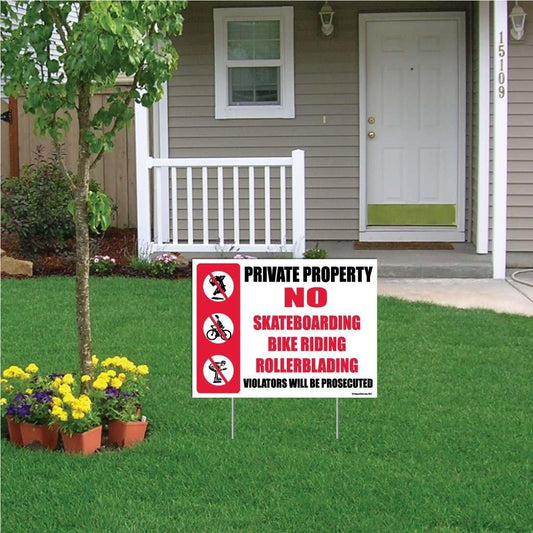 Private Property “No Skateboarding, Bike Riding, Rollerblading" Signs or Stickers