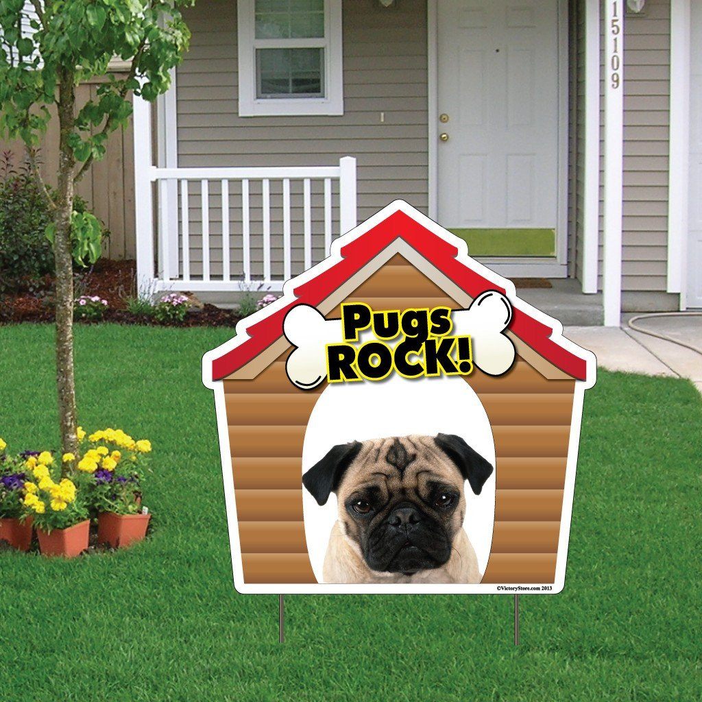 Pugs Rock! Dog Breed Yard Sign - Plastic Shaped Yard Sign - FREE SHIPPING