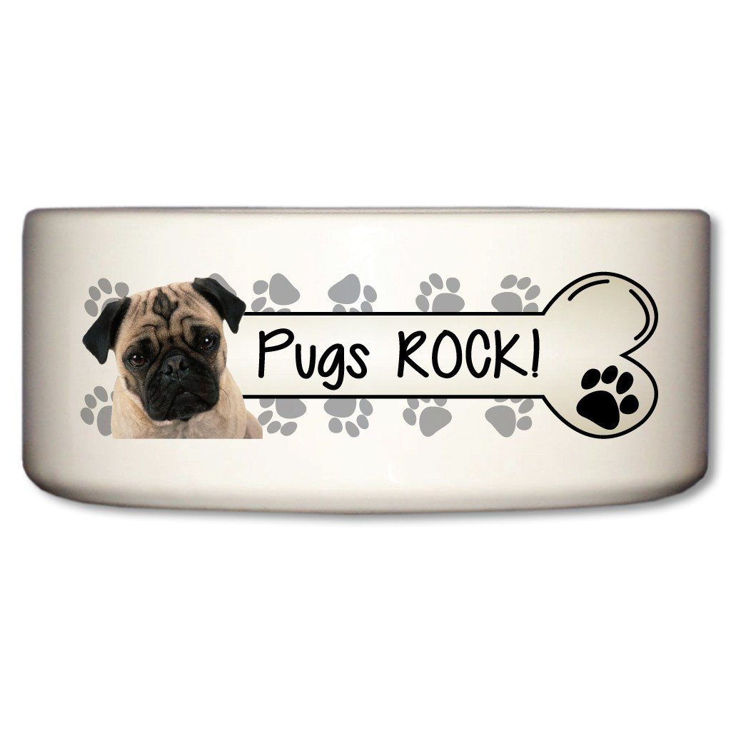 Pugs Rock Ceramic Dog Bowl