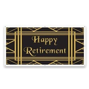 Happy Retirement Gold and Black 2'x4' Vinyl Banner
