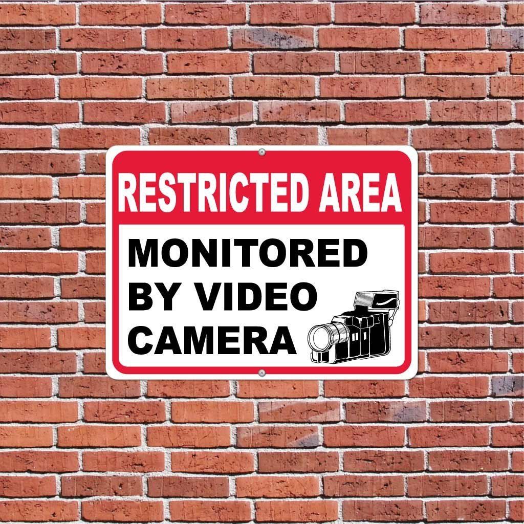 Restricted Area Monitored by Video Camera Sign or Sticker