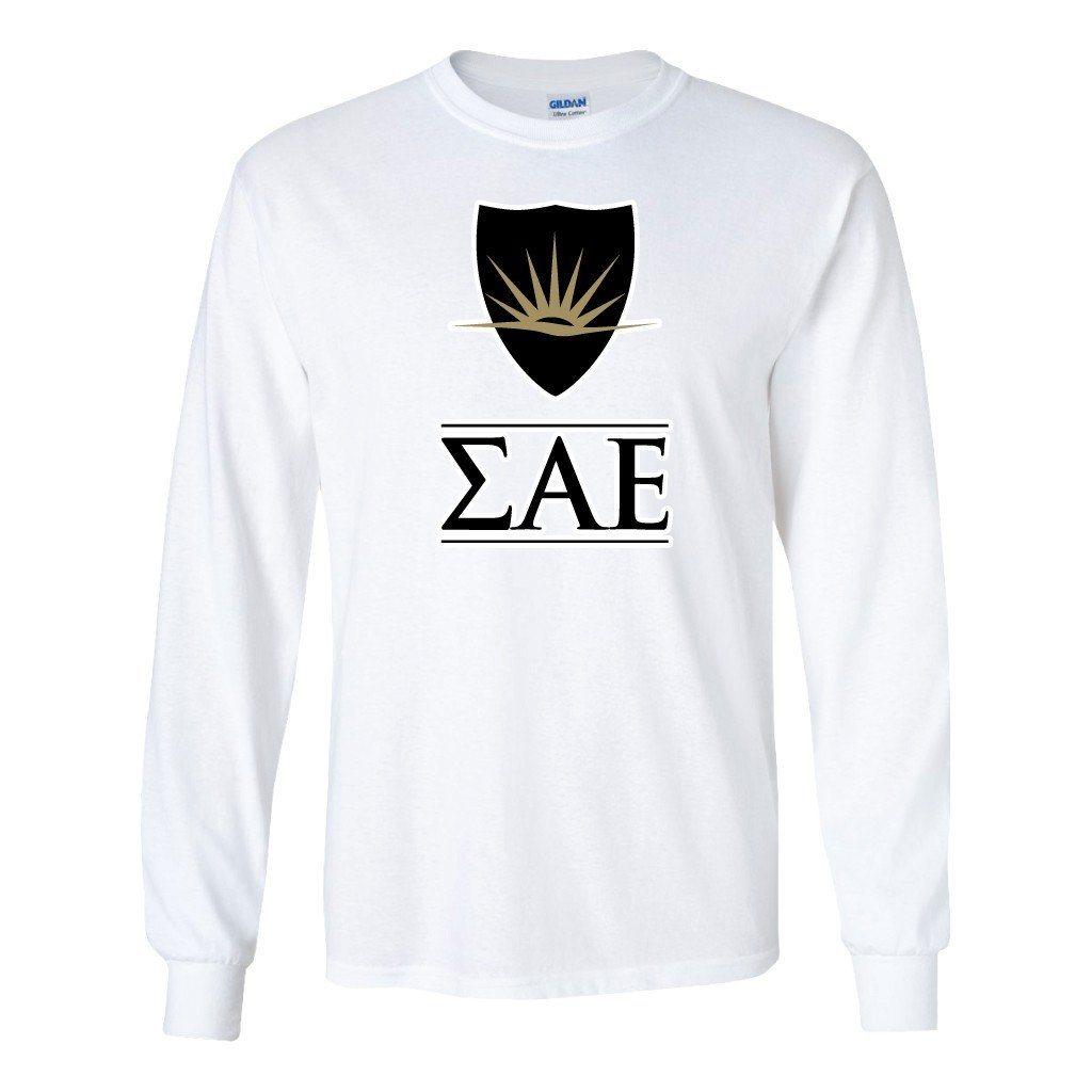 Sigma Alpha Epsilon Long Sleeve T-shirt Shield and Greek Letters - FREE SHIPPING