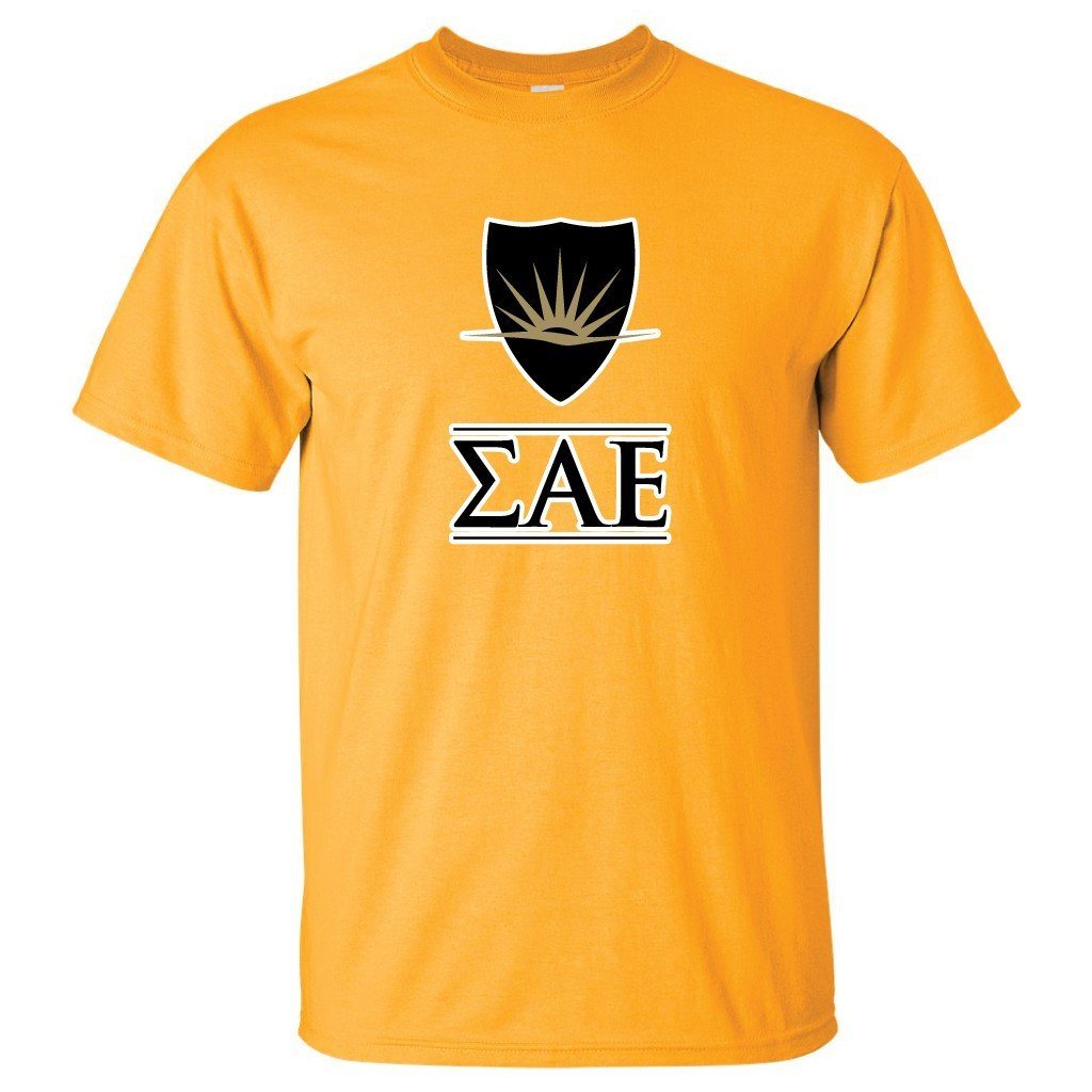 Sigma Alpha Epsilon â€œ Greek Letters and Shield T-Shirt - FREE SHIPPING