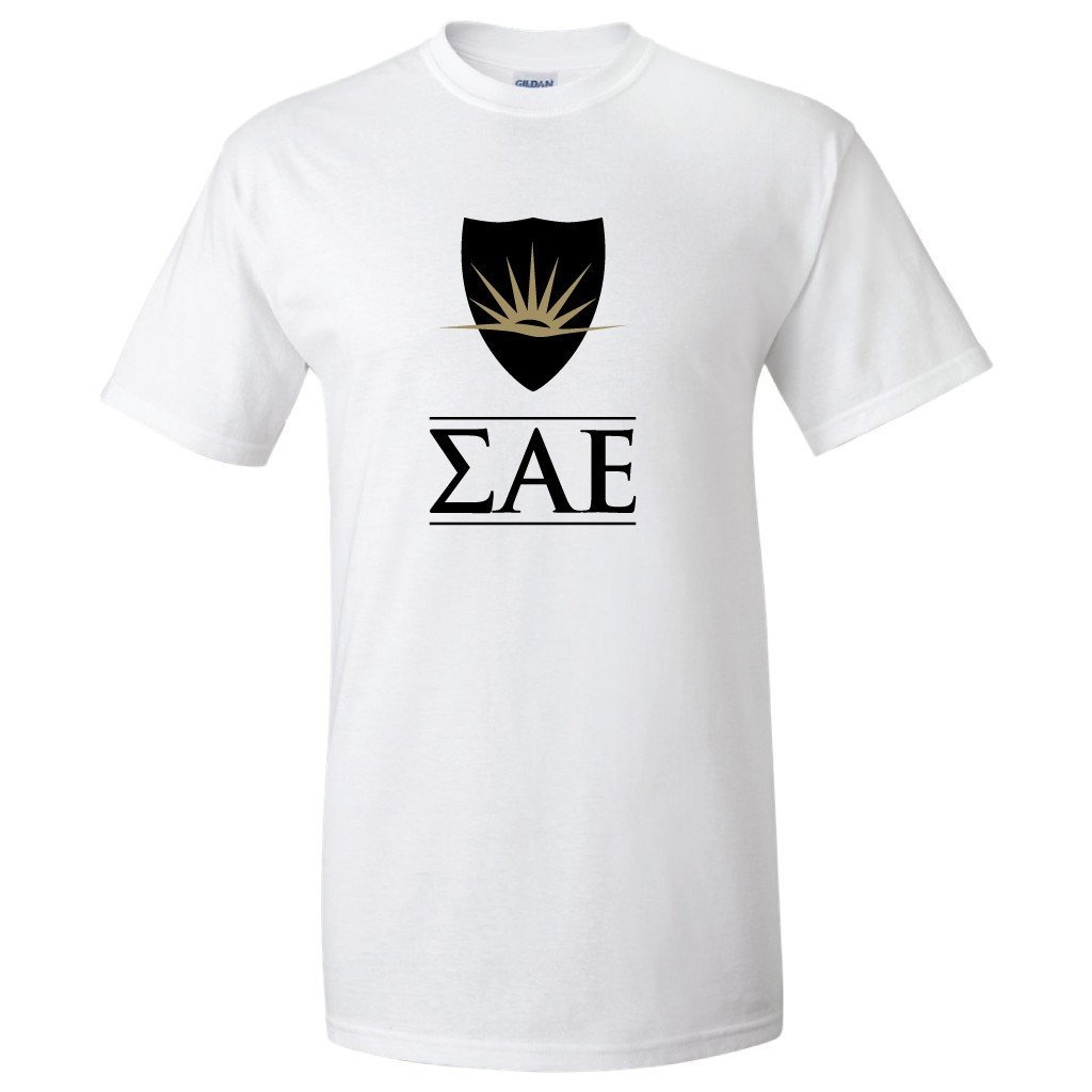 Sigma Alpha Epsilon â€œ Greek Letters and Shield T-Shirt - FREE SHIPPING