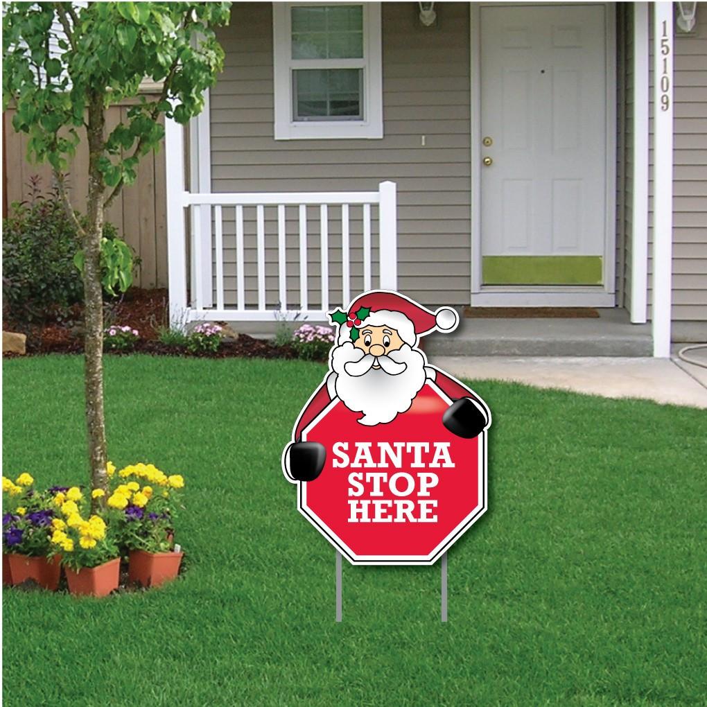 Santa Stop Here - Stop Sign Christmas Lawn Sign Display- FREE SHIPPING