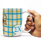 Sigma Chi 15oz Coffee Mug “ Badge with Plaid Background Design