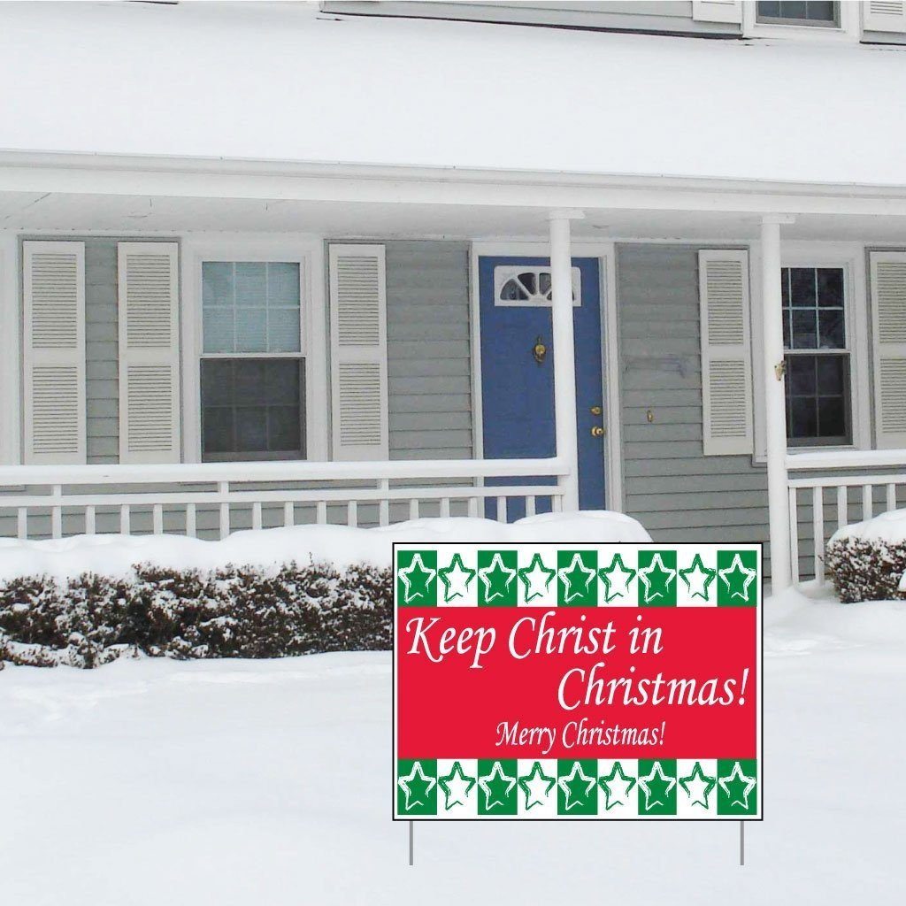 Keep Christ in Christmas Yard Sign (Green and Red) - Set of 3 Signs