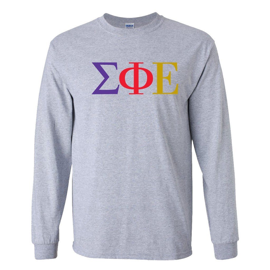 Sigma Phi Epsilon Long Sleeve T-shirt Greek Letters - FREE SHIPPING