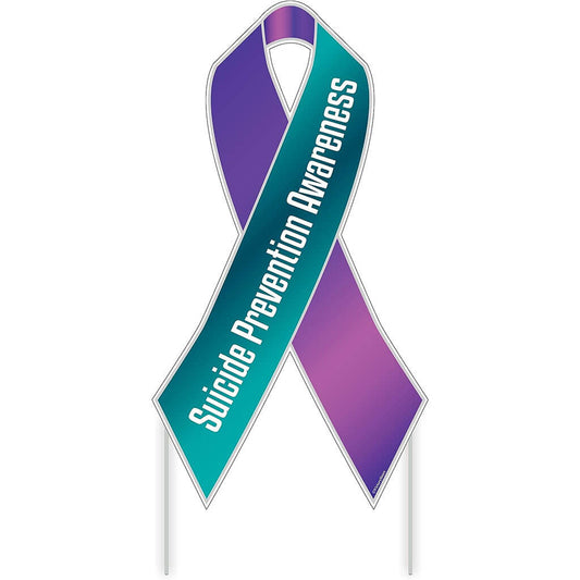 Suicide Prevention Awareness Ribbon Yard Sign, Teal and Purple with Stakes