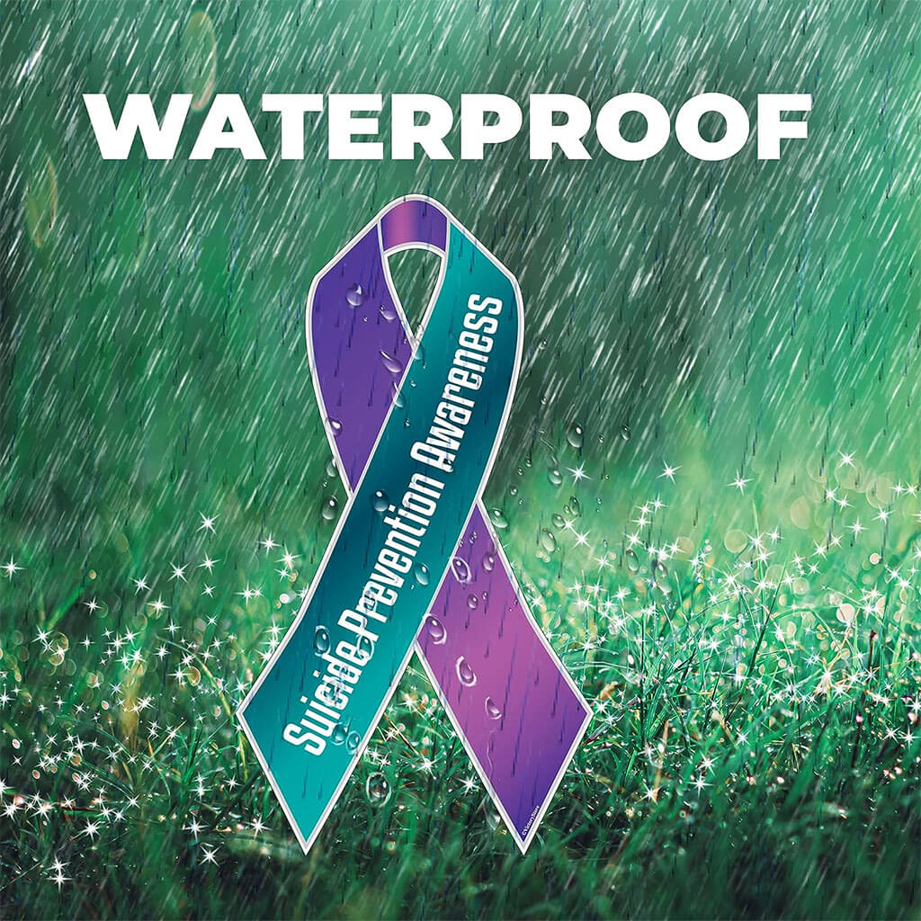 Suicide Prevention Awareness Ribbon Yard Sign, Teal and Purple with Stakes