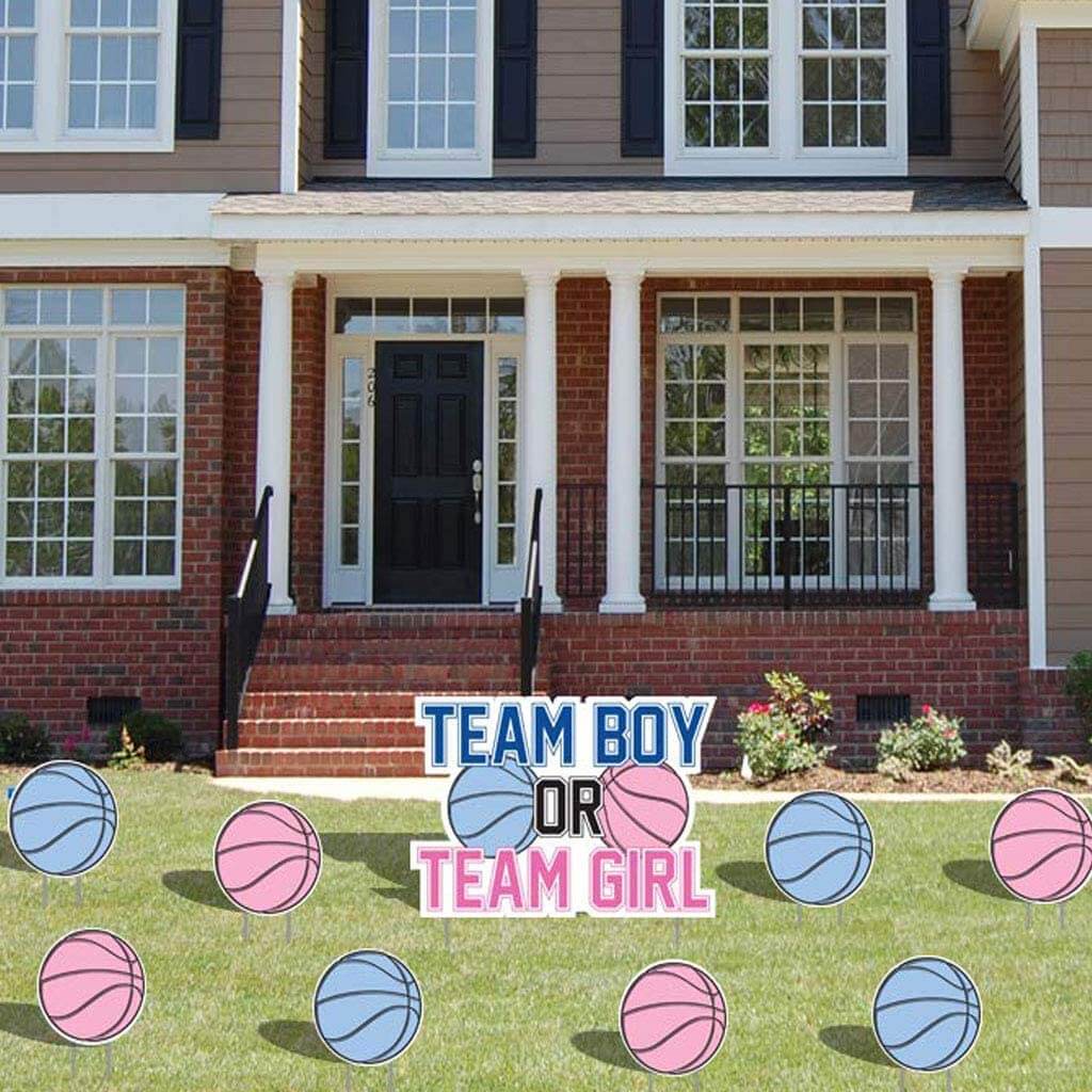 Basketball themed gender reveal yard decoration set