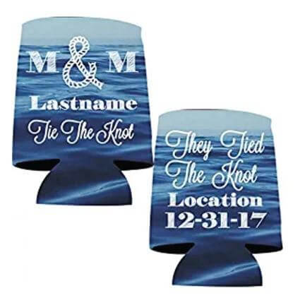 Custom Nautical Wedding Can Cooler- Tie The Knot