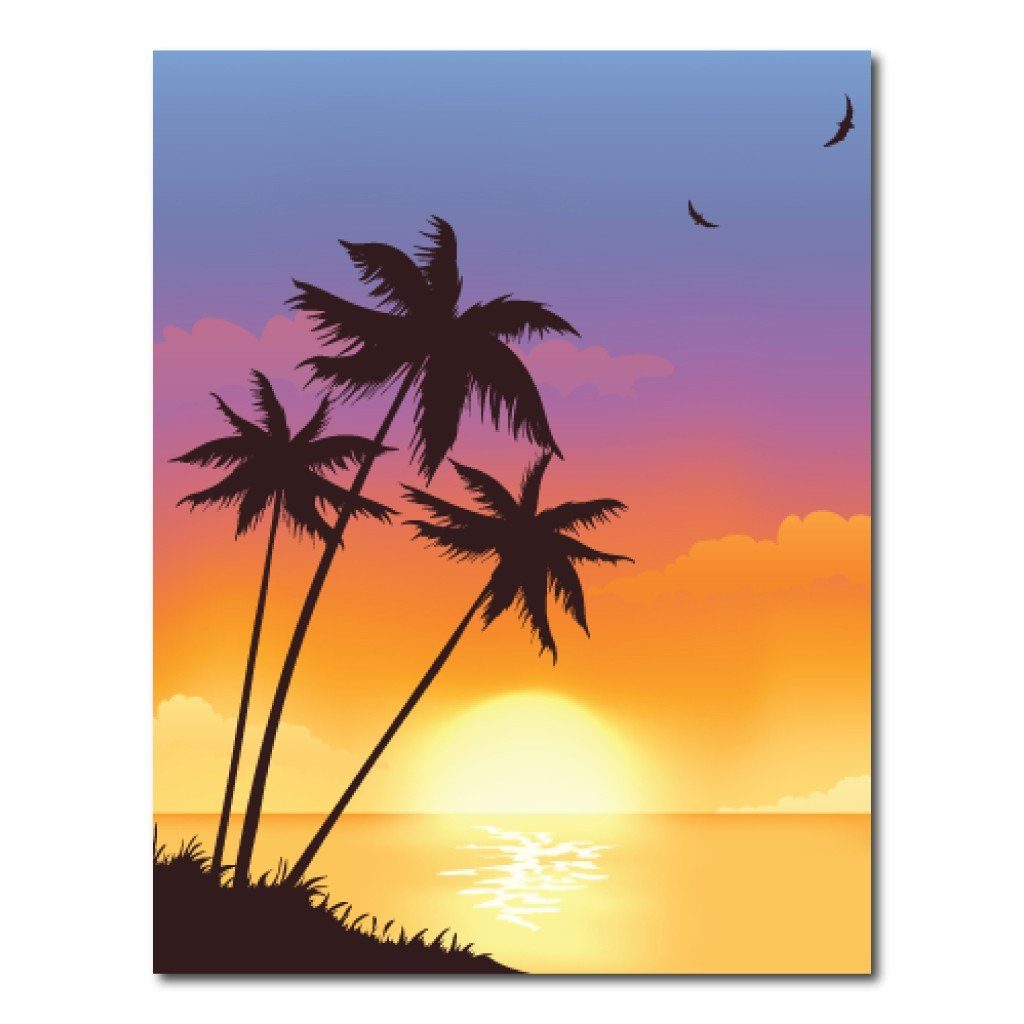 Tropical Island Sunset Vinyl Photography Backdrop - 8'x10' or 8'x14'
