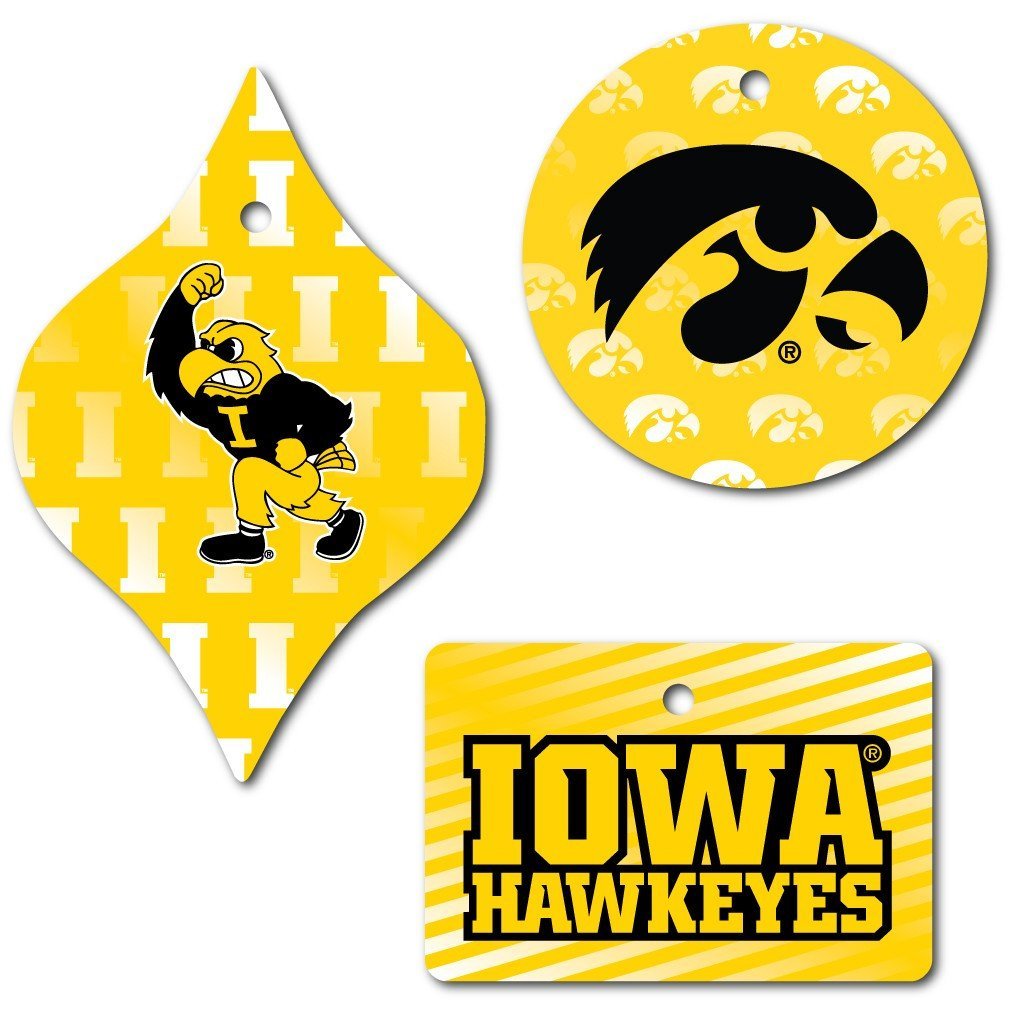 University of Iowa Hawkeyes Ornament Set of 3 Different Shapes