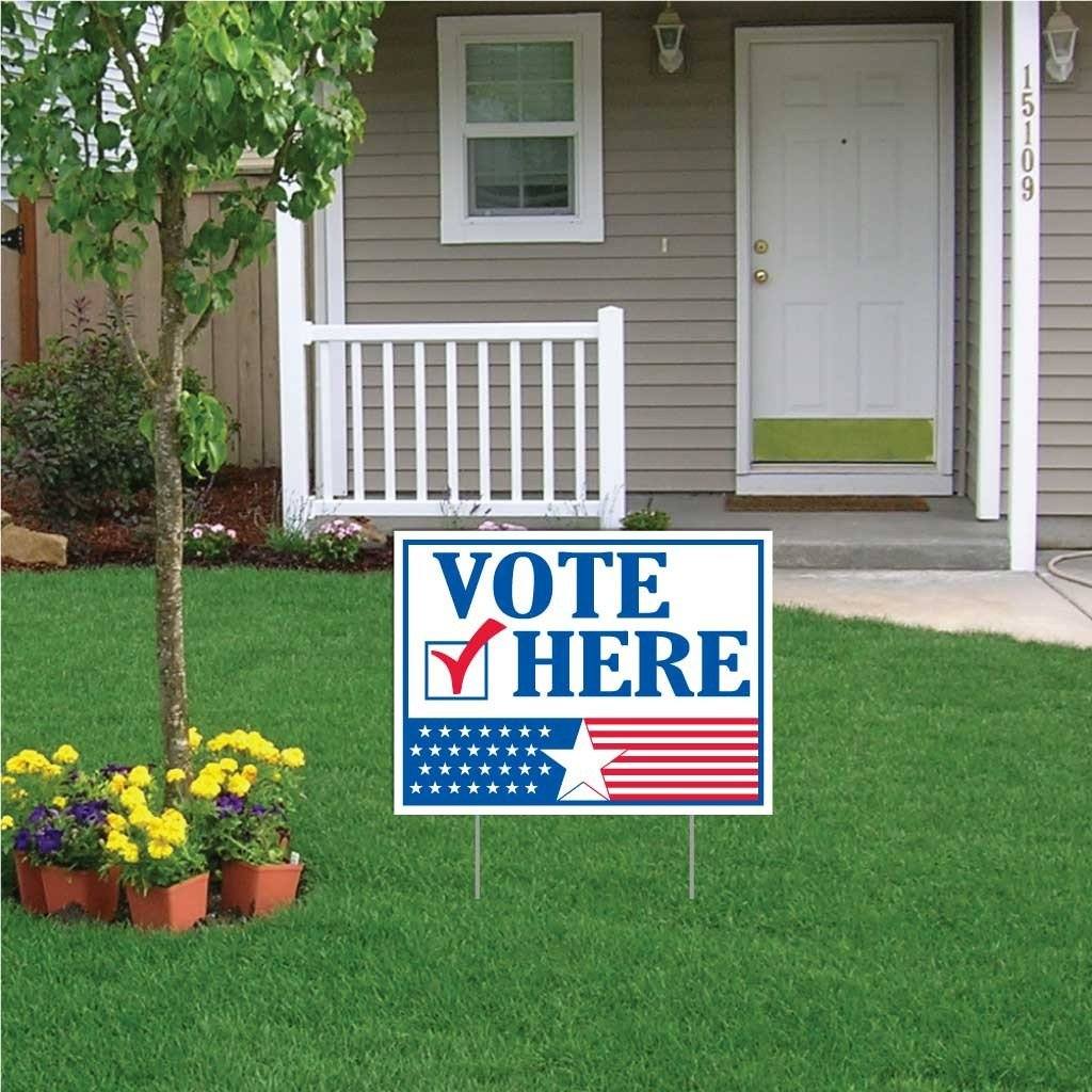 Vote Here Sign - 18"x24" Corrugated Plastic with EZ Stakes
