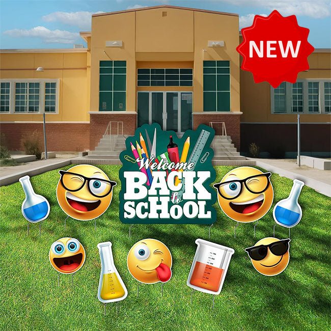 Welcome Back to School Yard Signs - Science Student Emoji Themed - 10 pc set