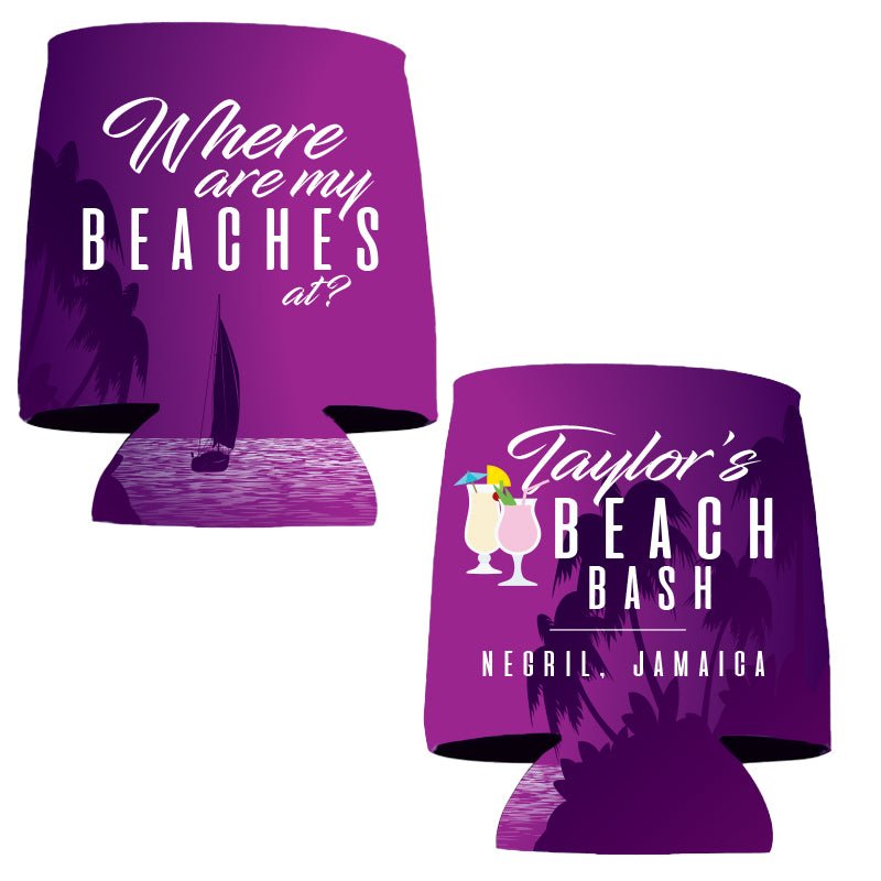 Where Are My Beaches Jamaican Themed Bachelorette Party Custom Can Cooler Set