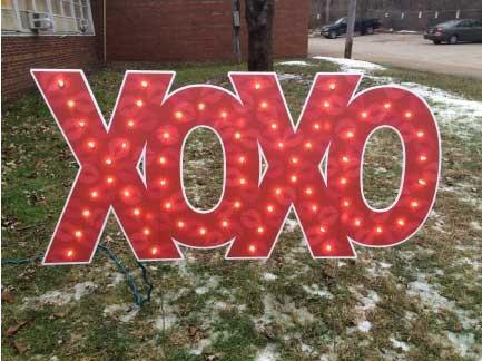 Lighted XOXO Yard Card - 2 EZ stakes - FREE SHIPPING