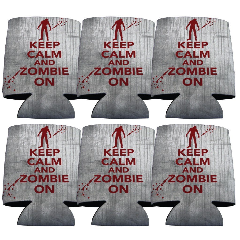 Keep Calm and Zombie On Halloween Can Cooler Set of 6 - FREE SHIPPING