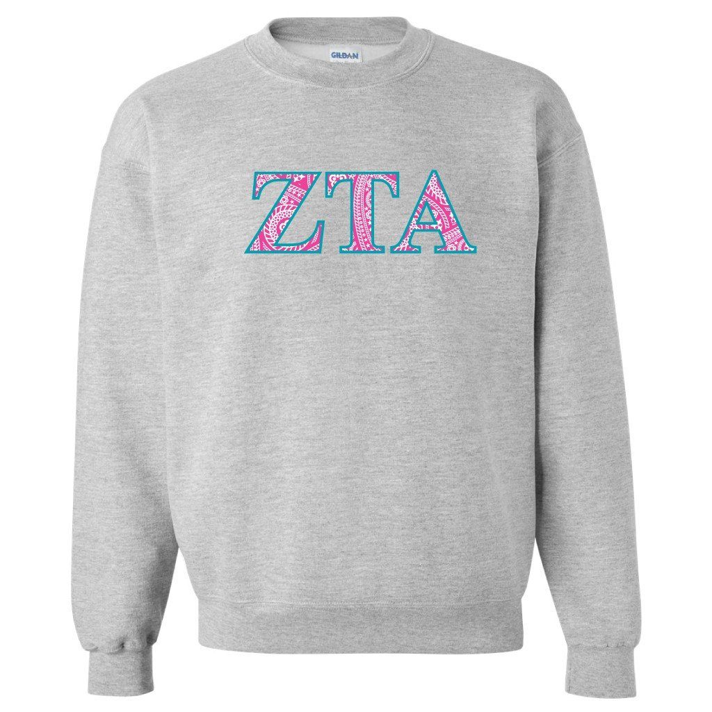 Zeta Tau Alpha Sport Gray Crewneck Sweatshirt Greek Letter FREE SHIPPING