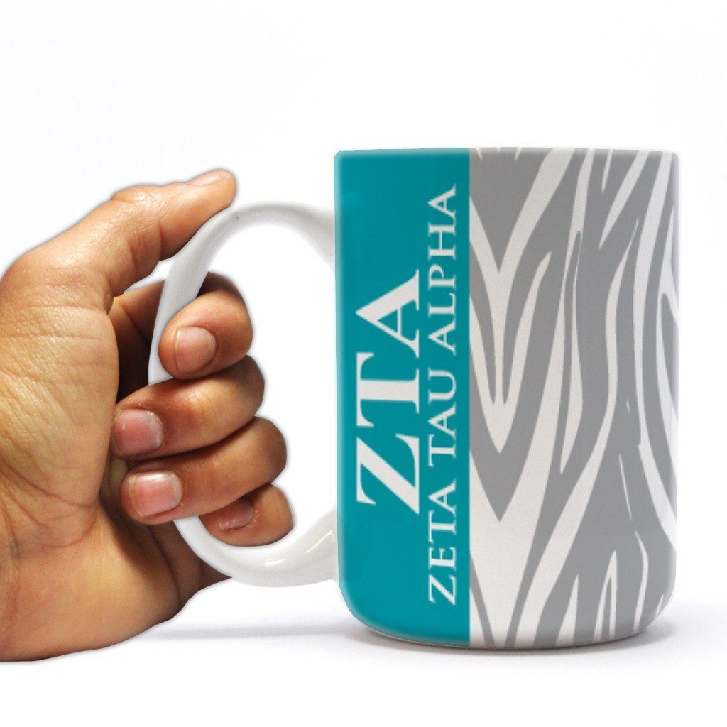 Zeta Tau Alpha 15oz Coffee Mug Gray Zebra Print