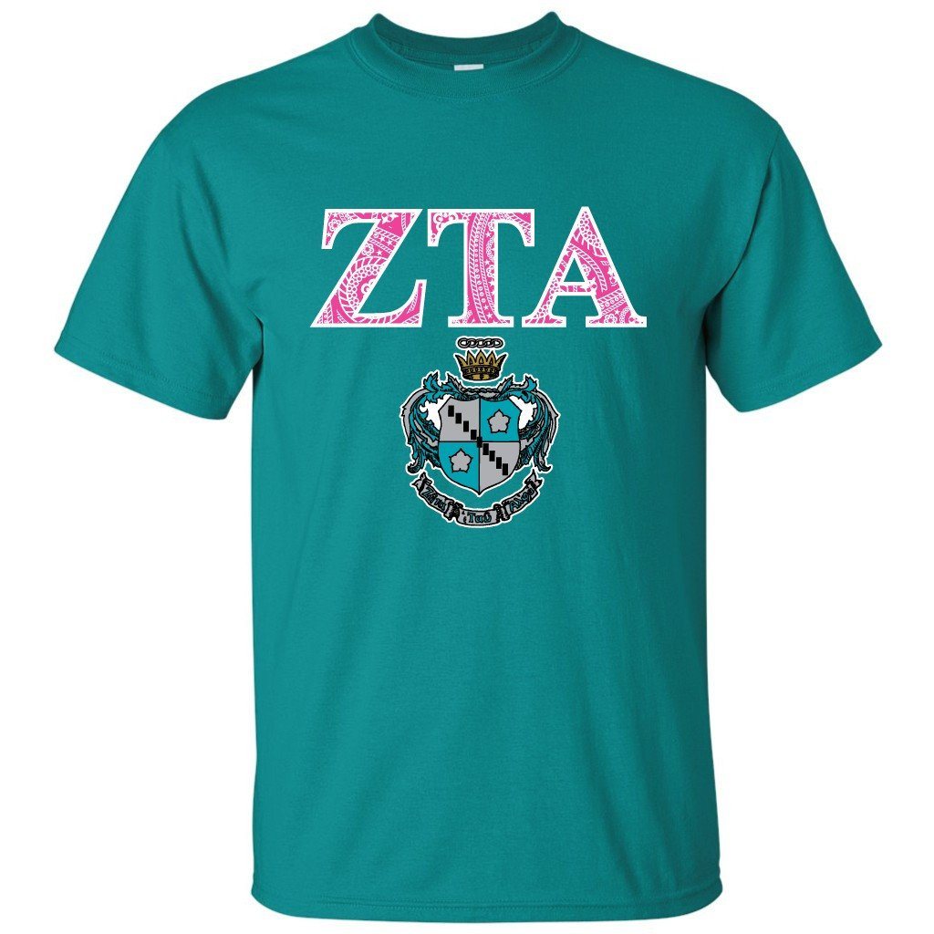 Zeta Tau Alpha Greek Letters with Coat of Arms T-Shirt - FREE SHIPPING