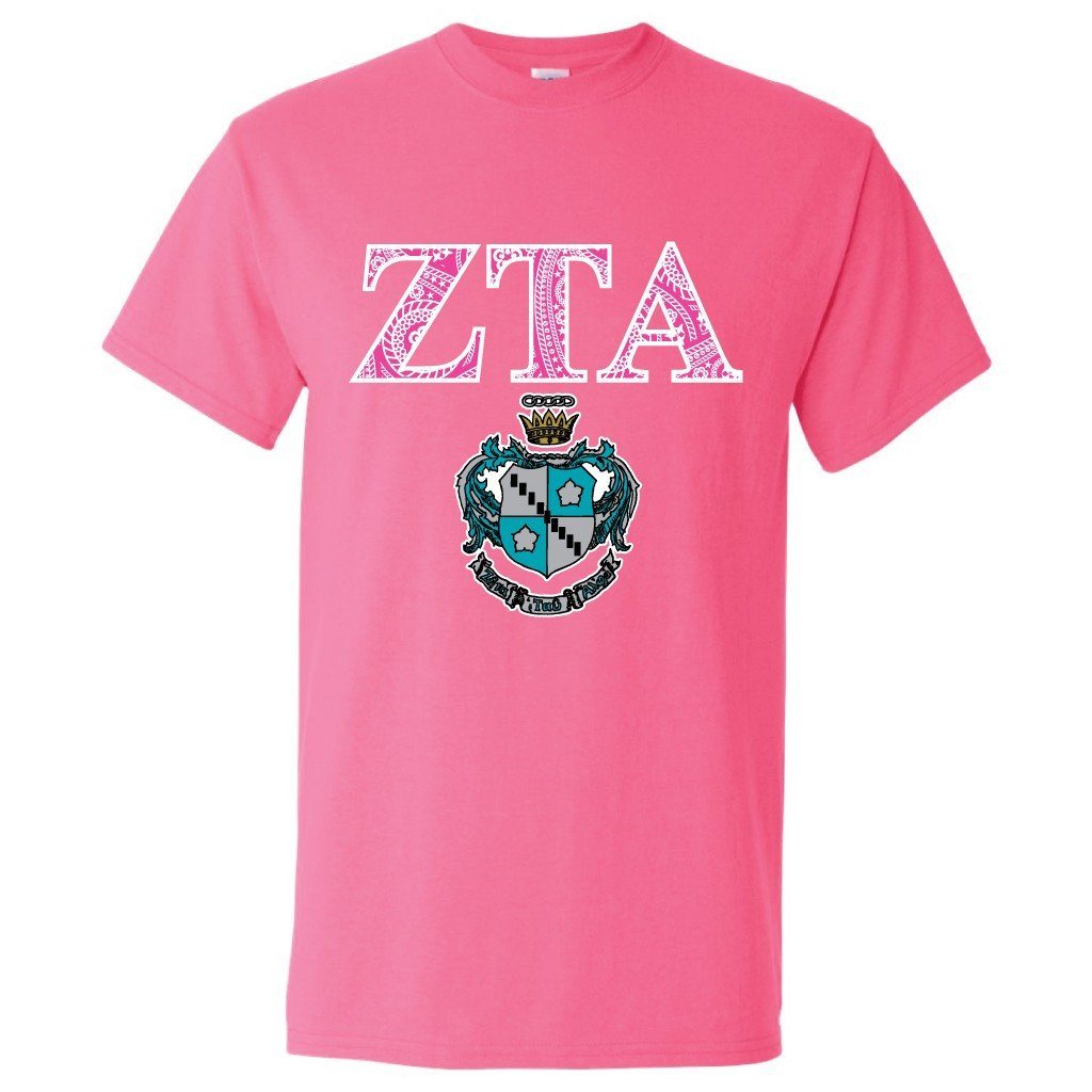 Zeta Tau Alpha Greek Letters with Coat of Arms T-Shirt - FREE SHIPPING