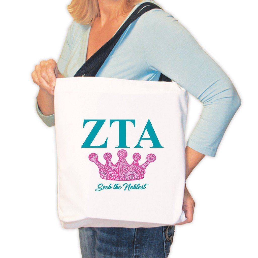 Zeta Tau Alpha Canvas Tote Bag - Pink Crown Design